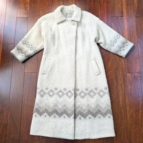 Vintage Hilda Ltd Iceland Nordic 100% Wool Cardigan Coat Maxi Lined Size L READ - Picture 1 of 12